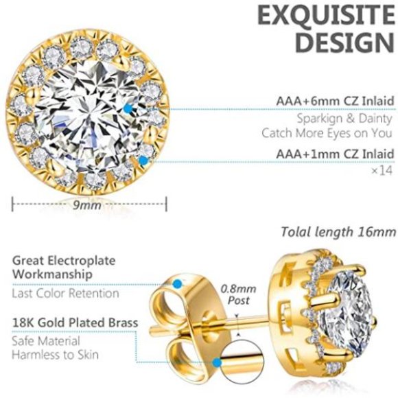 18K Rose Gold Plated Square Cubic Zircon Simulated - Picture 15 of 15